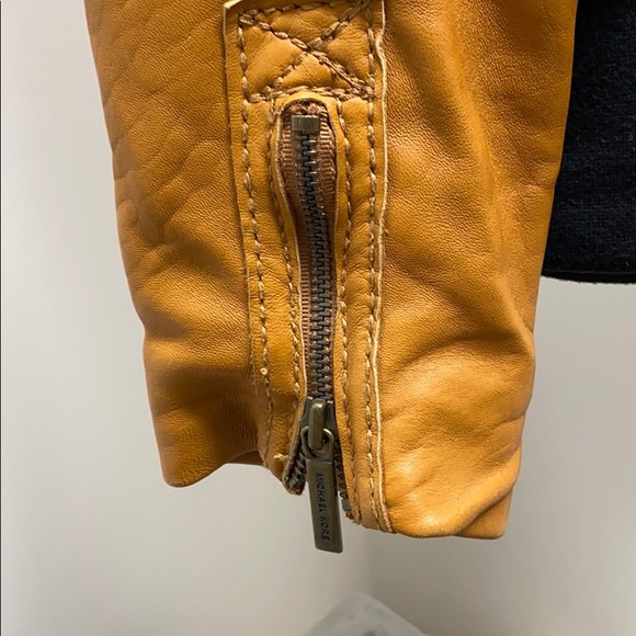 Michael KORS Leather Moto Jacket Biker Coat MK Khaki Cargo Zipper Retro City VTG - Picture 13 of 16